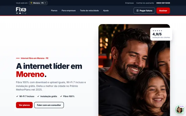 Modelo Corporativo: texto e foto lado a lado, faixa de consulta na cor da marca